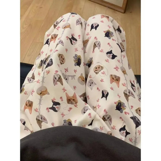 Cat Print Wide-Leg Pants – Y2K Harajuku Streetwear - Bottoms - Women’s Pants - 4