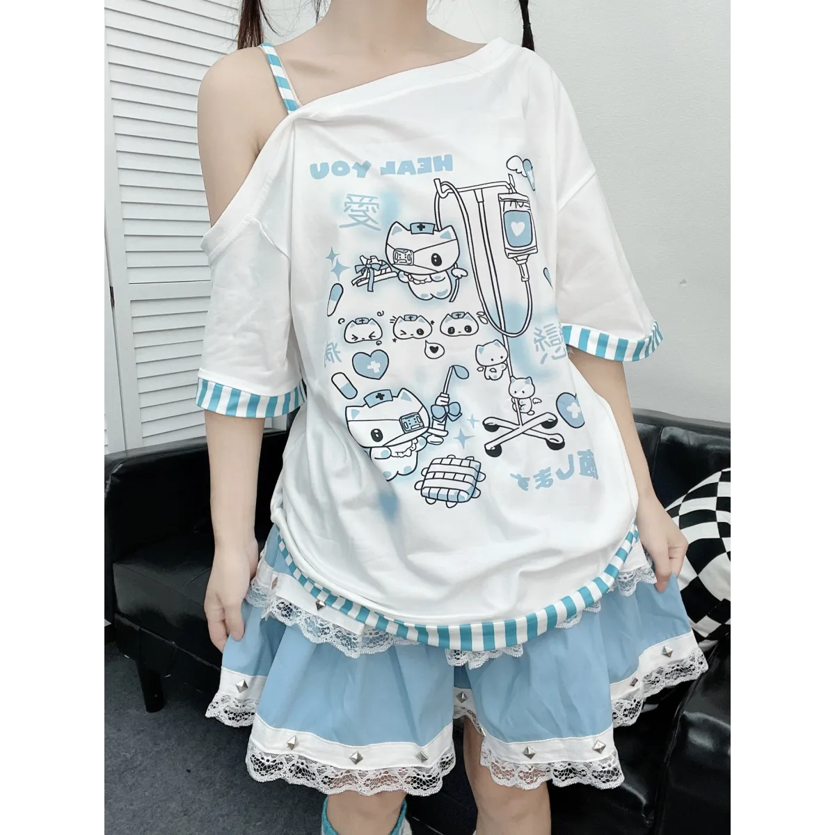 Y2K Harajuku T-Shirt – Japanese Patchwork - T-Shirts - Short - Asymmetric - T-Shirts - 1