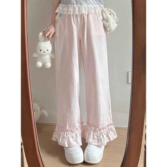 Y2K Ruffle Patchwork High Waist Wide Leg Pants - Bottoms - Pants - 1