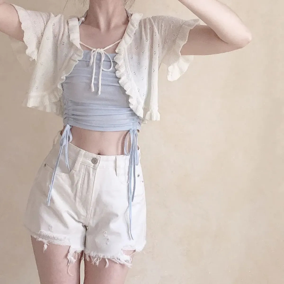 Y2K Hollow Knit Lace-Up Cardigan Top - Women’s Clothing & Accessories - Cardigan - 2