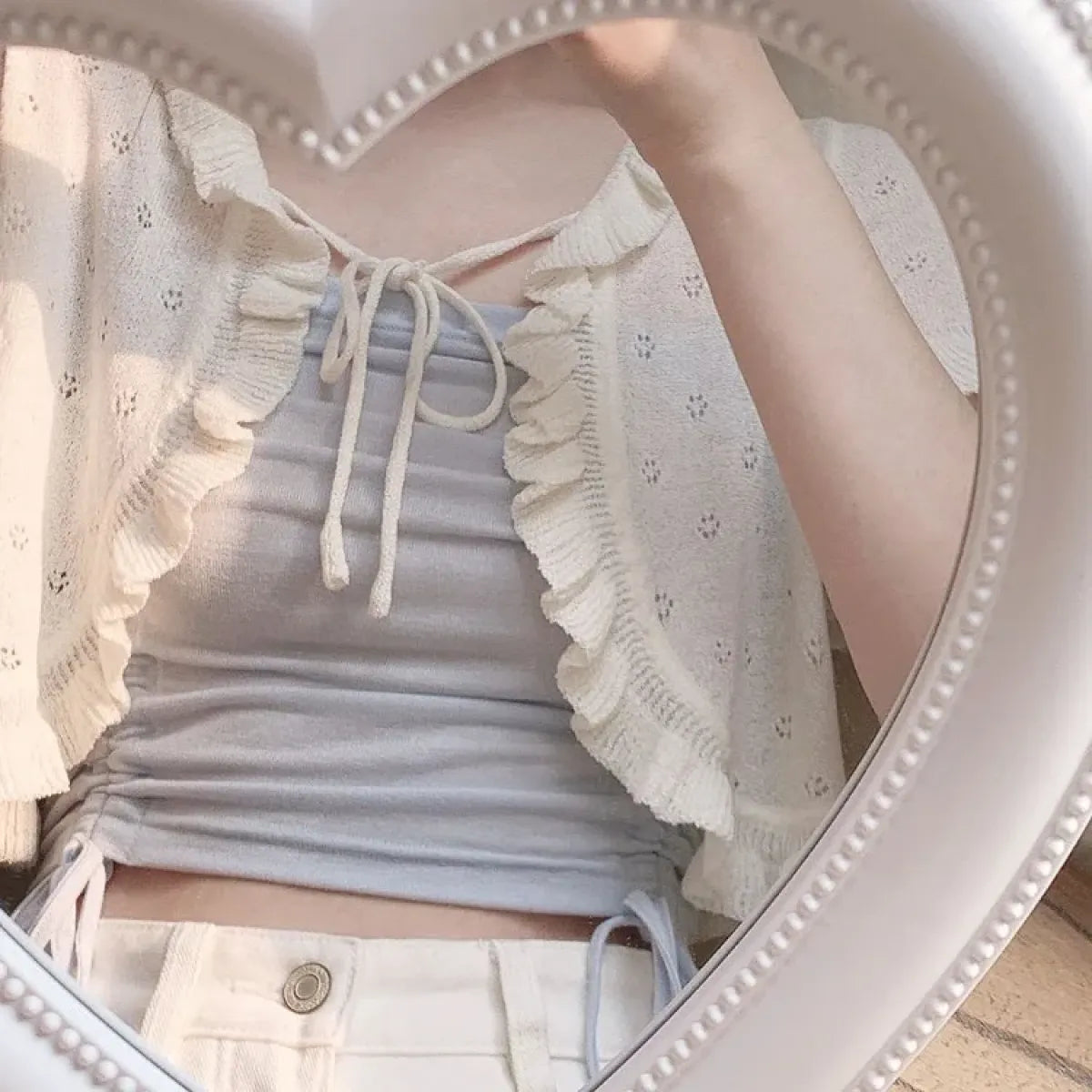 Y2K Hollow Knit Lace-Up Cardigan Top - Women’s Clothing & Accessories - Cardigan - 3