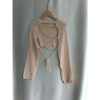 Y2K Hollow Knit Lace-Up Cardigan Top - Women’s Clothing & Accessories - Cardigan - 4