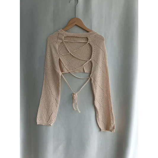 Y2K Hollow Knit Lace-Up Cardigan Top - Women’s Clothing & Accessories - Cardigan - 4