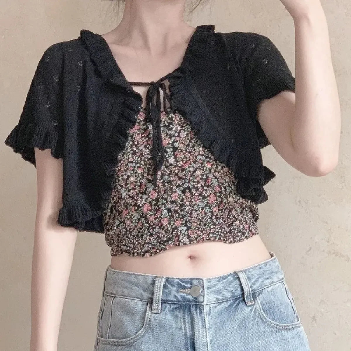 Y2K Hollow Knit Lace-Up Cardigan Top - Women’s Clothing & Accessories - Cardigan - 5