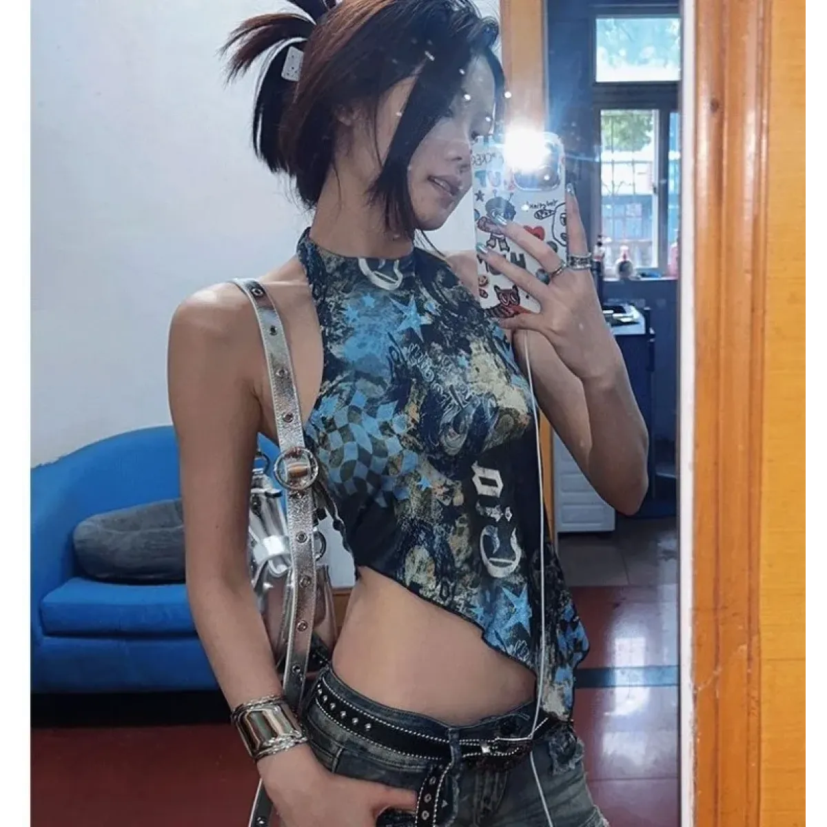 Y2K Irregular Print Halter Crop Top - Women’s Clothing & Accessories - Tank Top / Cami - 2