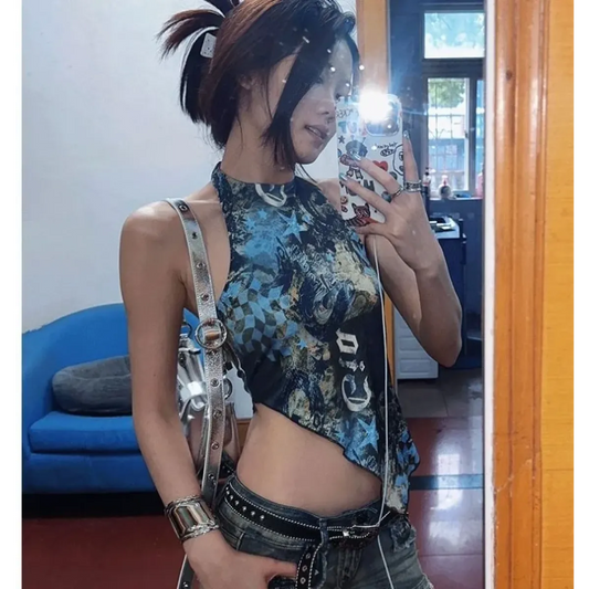 Y2K Irregular Print Halter Crop Top - Women’s Clothing & Accessories - Tank Top / Cami - 2