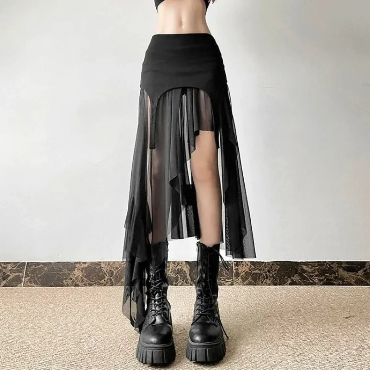Y2K Irregular Tulle Ruffle Slit Skirt - Bottoms - Skirts - 5