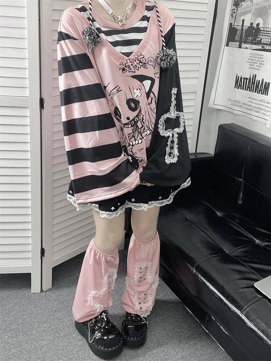 Y2K Japanese Cartoon T-Shirt – Loose Grunge Fairycore Kawaii Top - T-Shirts - T-Shirts - 5 - 2024