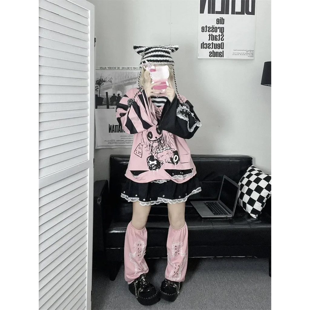 Y2K Japanese Cartoon T-Shirt – Loose Grunge Fairycore Kawaii Top - T-Shirts - Long - Round - T-Shirts - 3