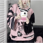 Y2K Japanese Cartoon T-Shirt – Loose Grunge Fairycore Kawaii Top - T-Shirts - Long - Round - T-Shirts - 7