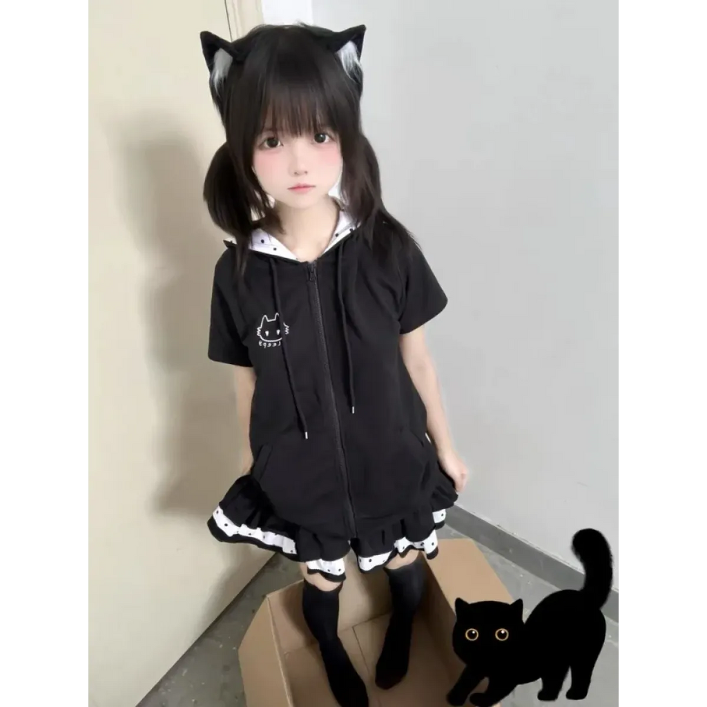 Y2K Kawaii Cat T-Shirt – Sweet Harajuku Patchwork Soft Girl Top - T-Shirts - Long - V-neck - T-Shirts - 1