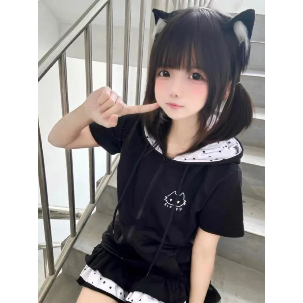 Y2K Kawaii Cat T-Shirt – Sweet Harajuku Patchwork Soft Girl Top - T-Shirts - Long - V-neck - T-Shirts - 3