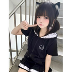 Y2K Kawaii Cat T-Shirt – Sweet Harajuku Patchwork Soft Girl Top - T-Shirts - Long - V-neck - T-Shirts - 3