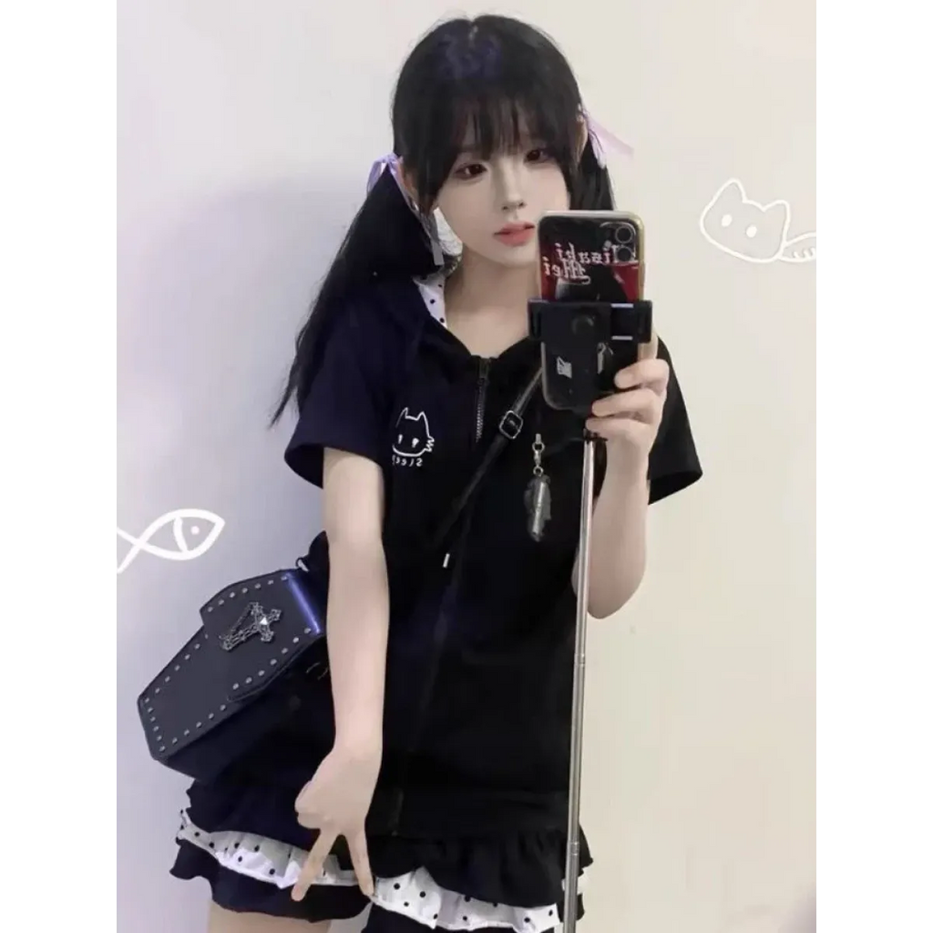 Y2K Kawaii Cat T-Shirt – Sweet Harajuku Patchwork Soft Girl Top - T-Shirts - Long - V-neck - T-Shirts - 6