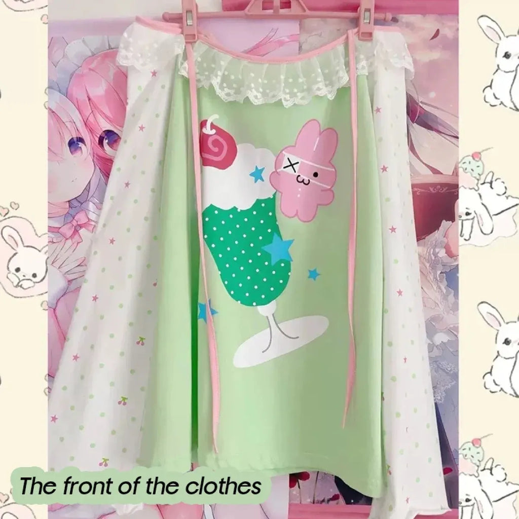 Y2K Kawaii Harajuku Top – Lace Trim Long Sleeve Tee - T-Shirts - Long - Off-Shoulder - T-Shirts - 6