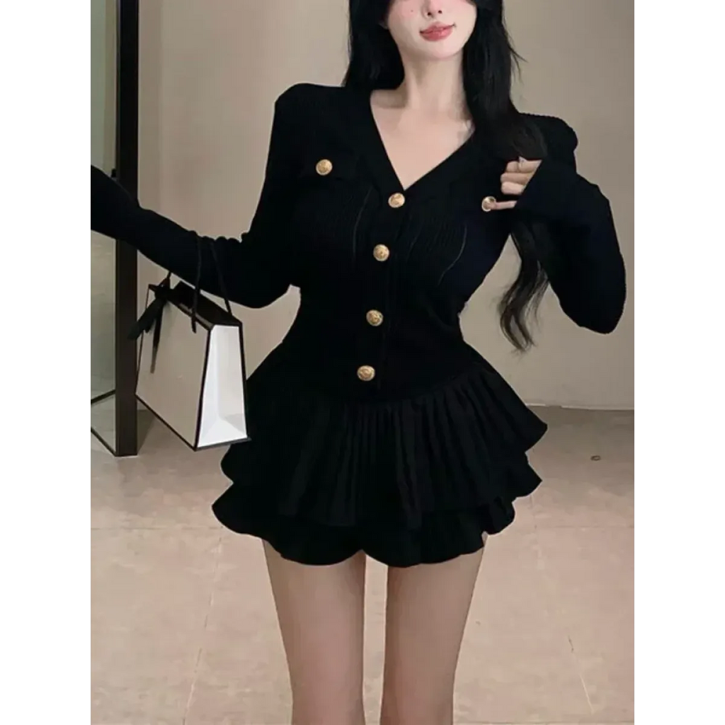 Y2K Kawaii Knitted Two-Piece Set – Elegant Mini Skirt Suit - Bottoms - Short - Round - Clothing Sets - 1