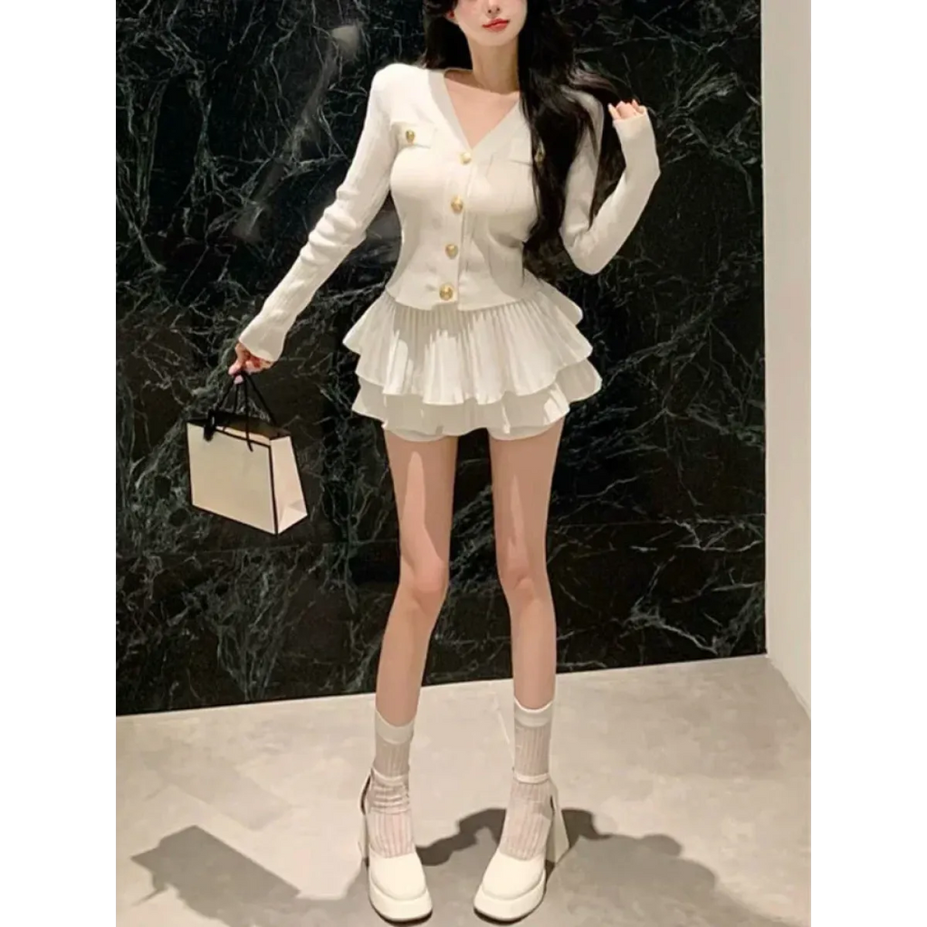 Y2K Kawaii Knitted Two-Piece Set – Elegant Mini Skirt Suit - Bottoms - Short - Round - Clothing Sets - 6
