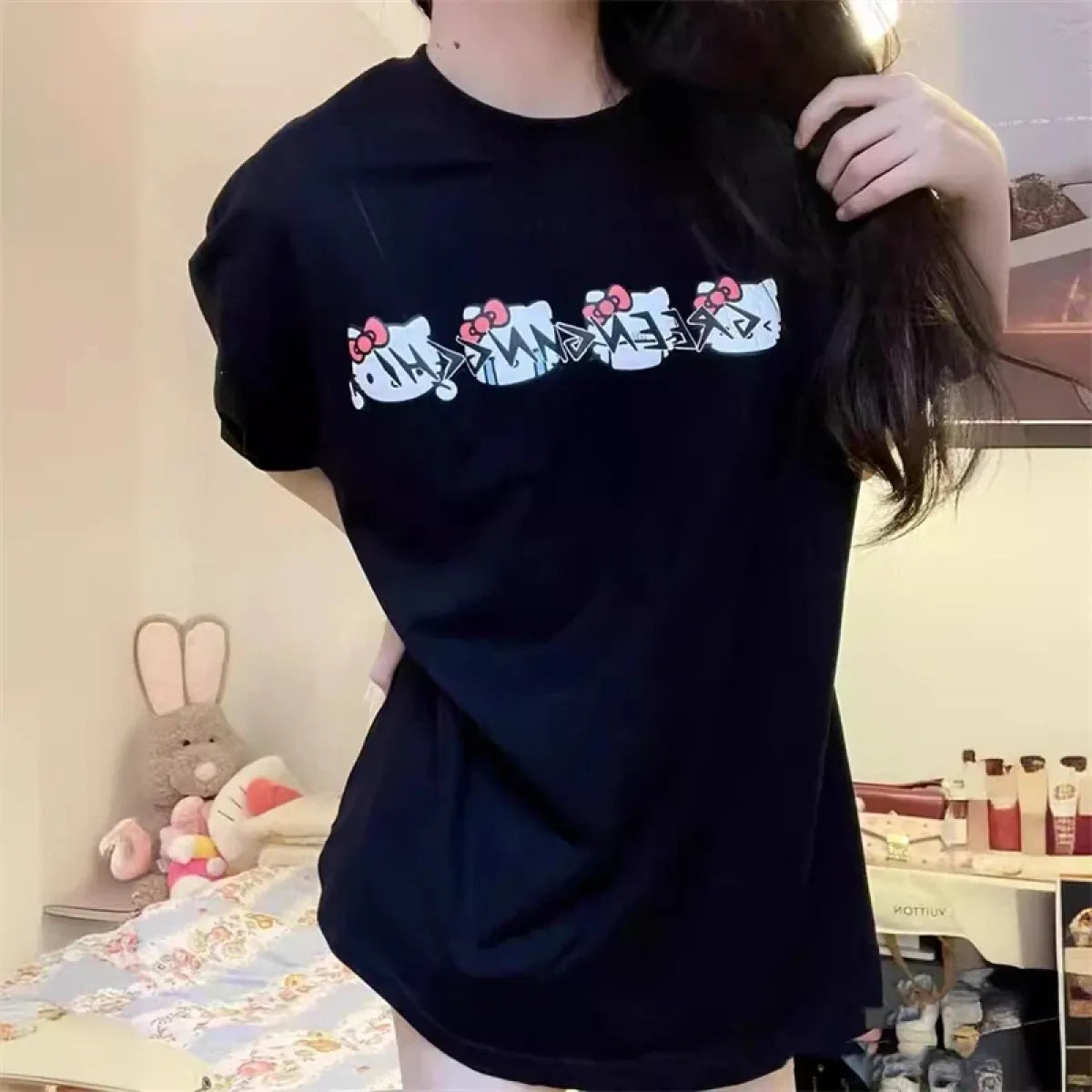 Kawaii Hello Kitty Harajuku Ullzang T Shirt Women Cute Anime Y2K Streetwear T-shirt Cartoon Fashion Summer Tshirt