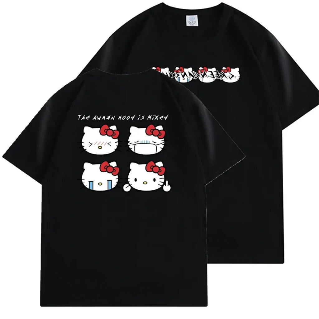 Kawaii Hello Kitty Harajuku Ullzang T Shirt Women Cute Anime Y2K Streetwear T-shirt Cartoon Fashion Summer Tshirt