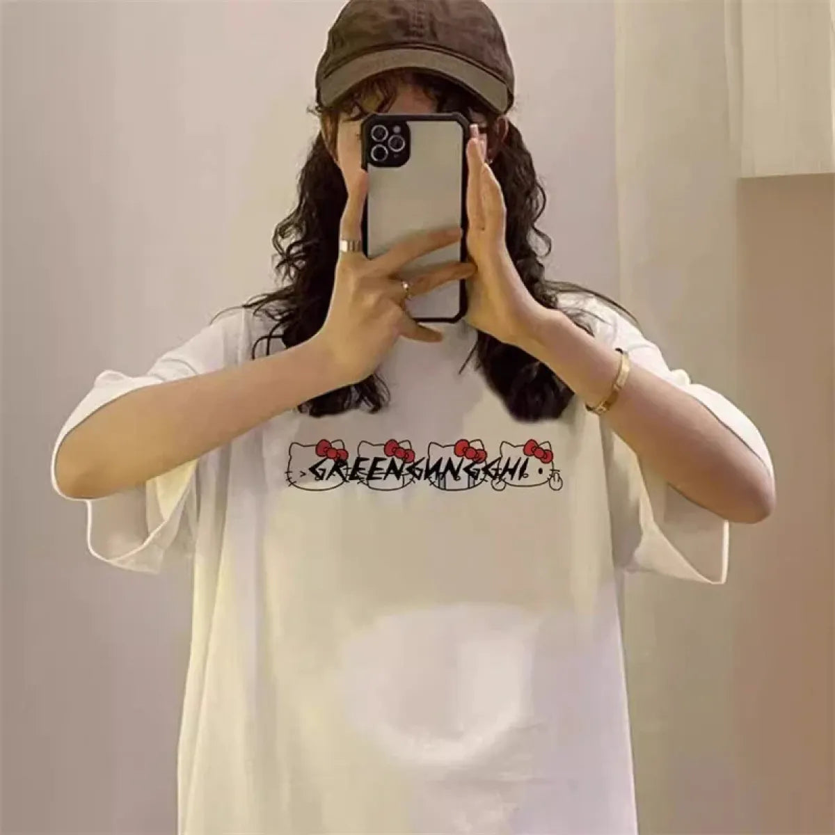 Kawaii Hello Kitty Harajuku Ullzang T Shirt Women Cute Anime Y2K Streetwear T-shirt Cartoon Fashion Summer Tshirt