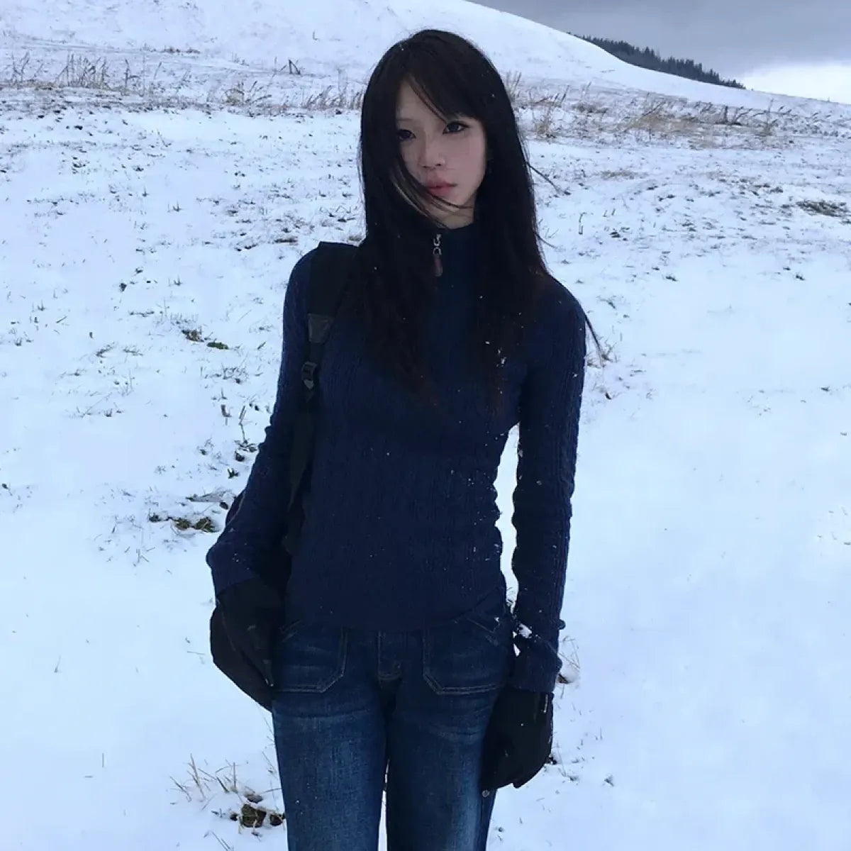 Y2K Navy Slim Knit Pullover Sweater - Sweaters - Sweater / Pullover - 3