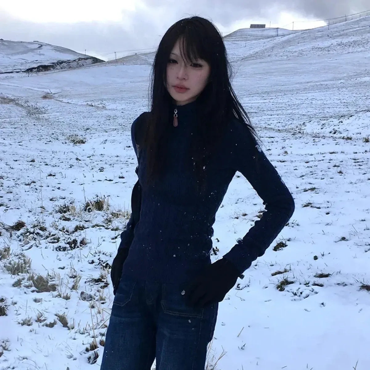 Y2K Navy Slim Knit Pullover Sweater - Sweaters - Sweater / Pullover - 4