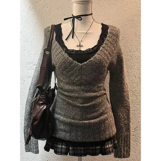 Y2K V-Neck Knit Pullover - Sweaters - Sweaters - 2