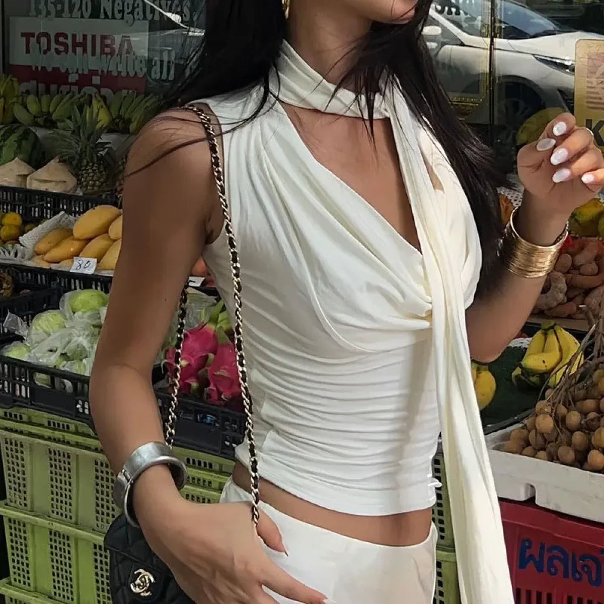 Y2K Tie-Front Wrap Knit Tank Top - Tops & Tees - Tank Top / Cami - 8