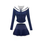 Preppy Knit Top and Mini Skirt Set – Y2K Korean Uniform Style - Bottoms - Clothing Sets - 3