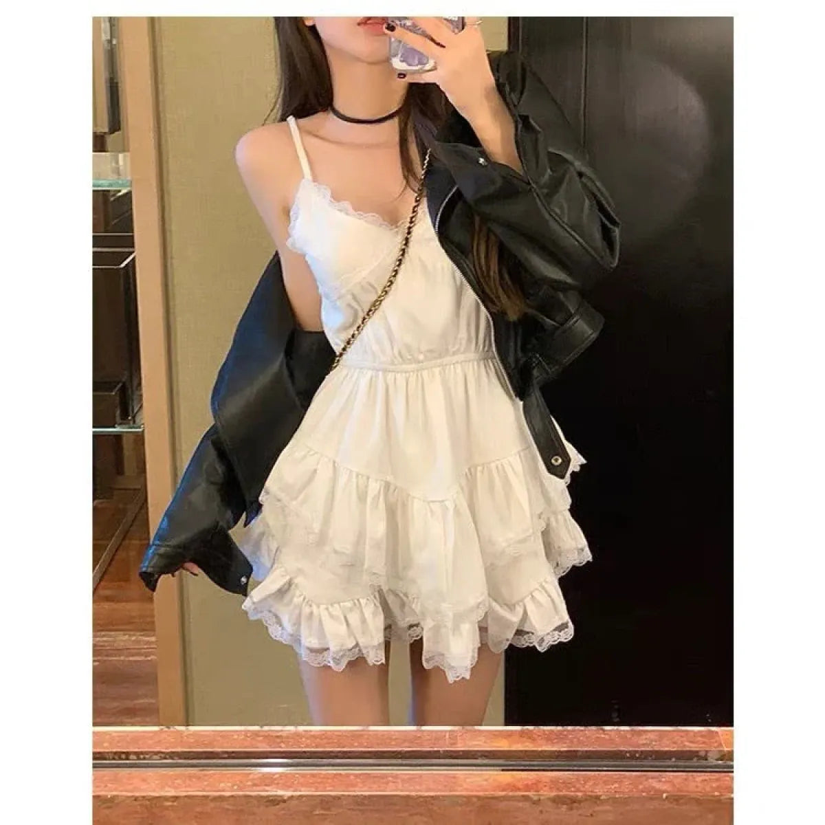 Y2K Irregular Lace Camisole Mini Dress - All Dresses - Mini Dress - 1