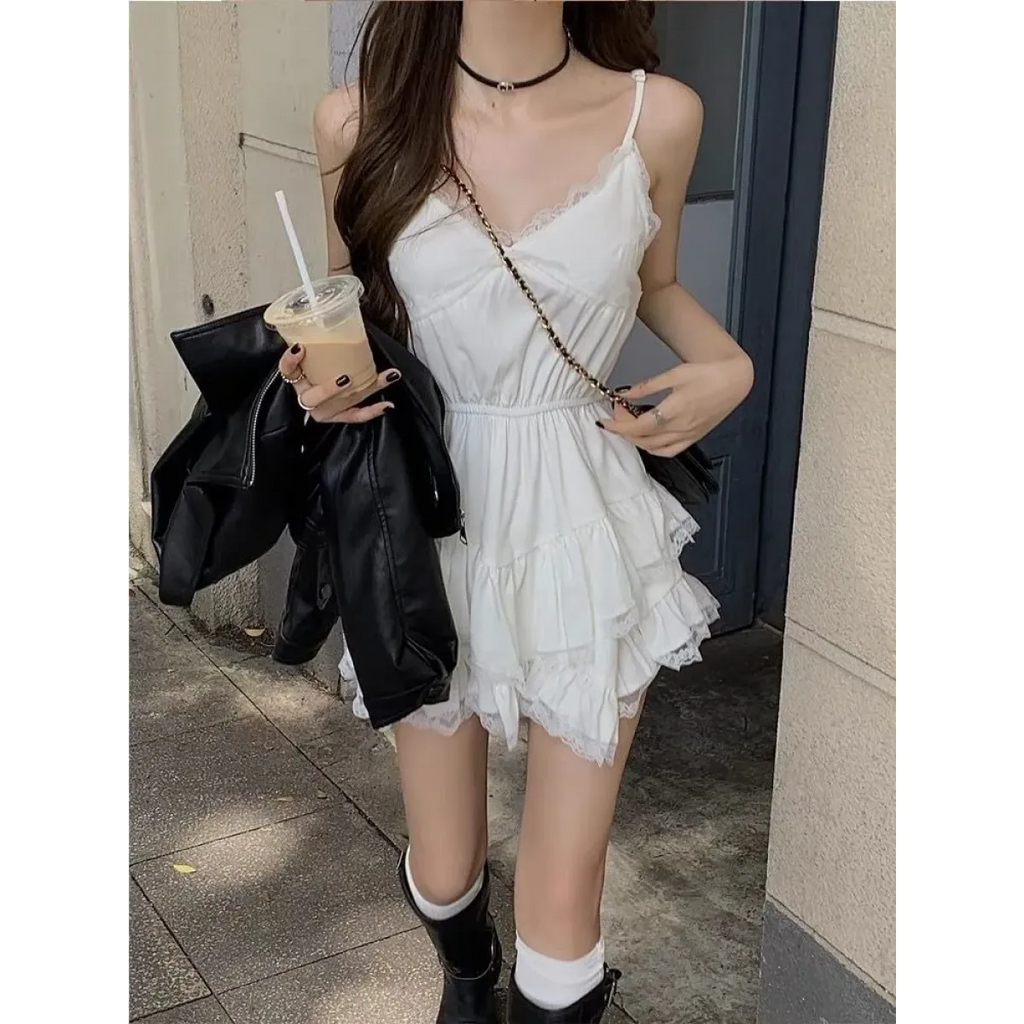 Y2K Irregular Lace Camisole Mini Dress - All Dresses - Mini Dress - 2