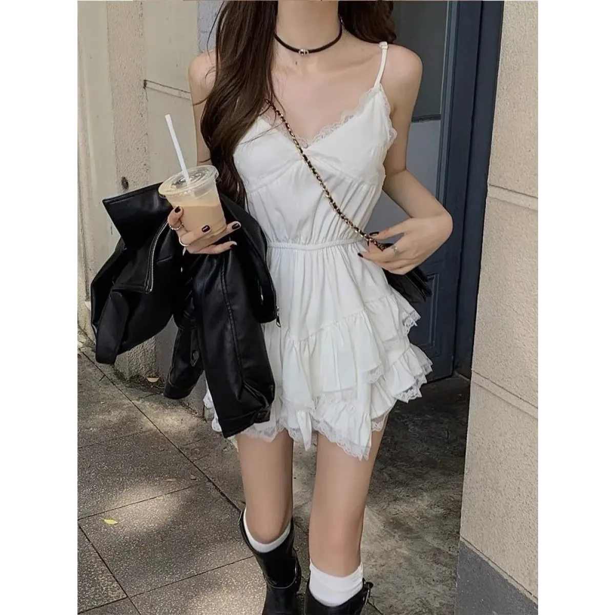 Y2K Irregular Lace Camisole Mini Dress - All Dresses - Mini Dress - 2