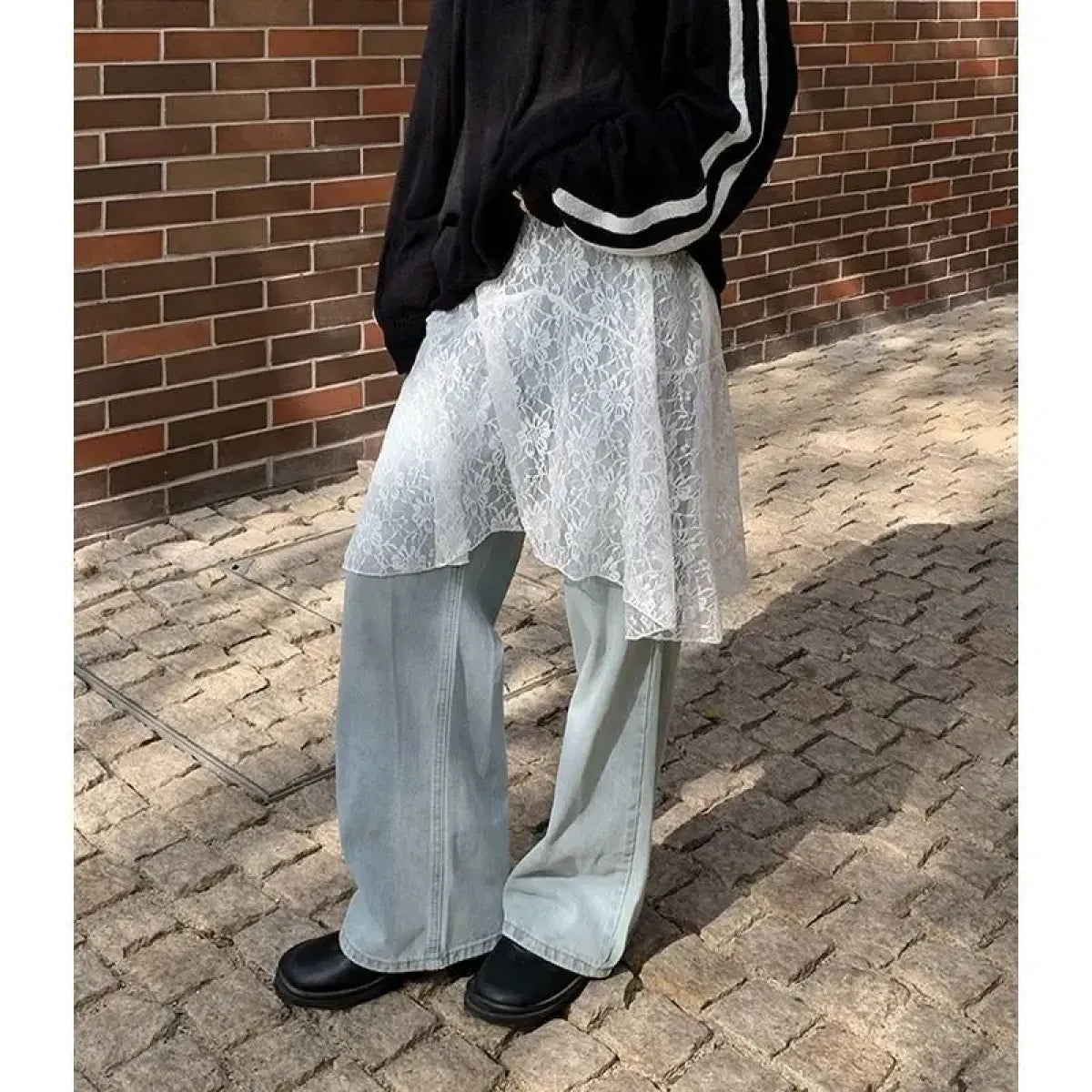 Lace Overlay A-Line Skirt – Y2K E-Girl Summer Drop - Bottoms - Skirt - 1