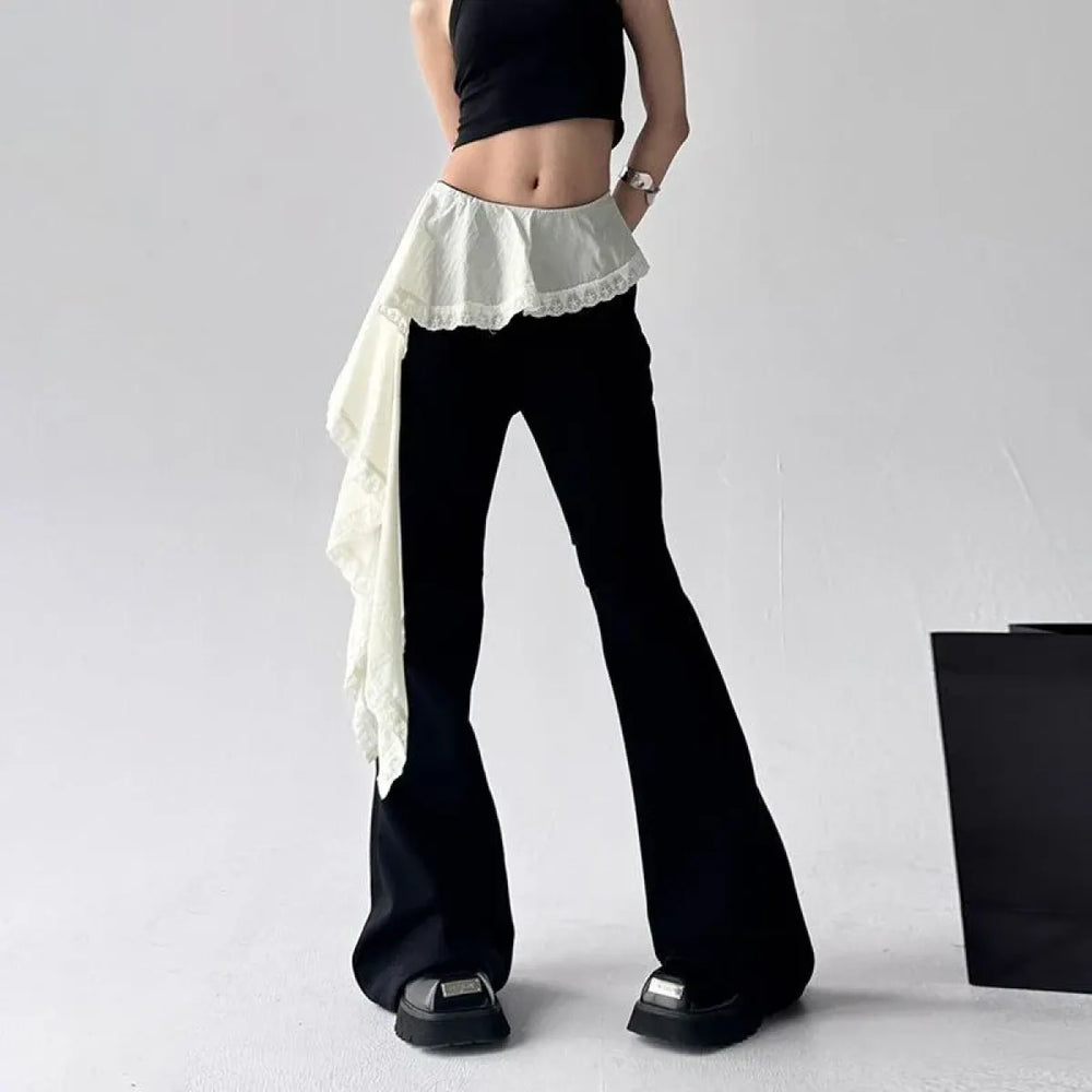 Y2K Lace Patchwork Flare Pants - Bottoms - Pants - 1