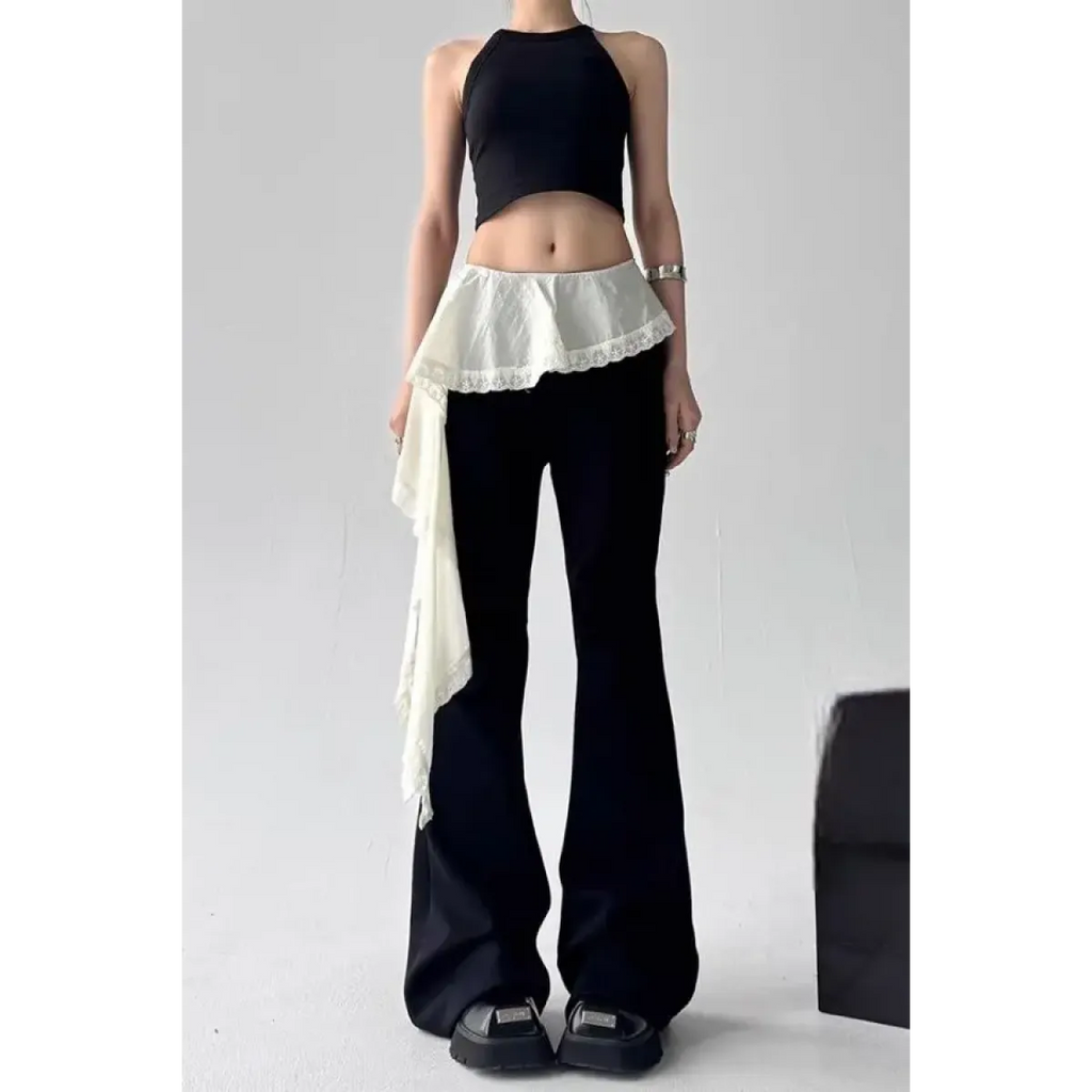 Y2K Lace Patchwork Flare Pants - Bottoms - Pants - 2