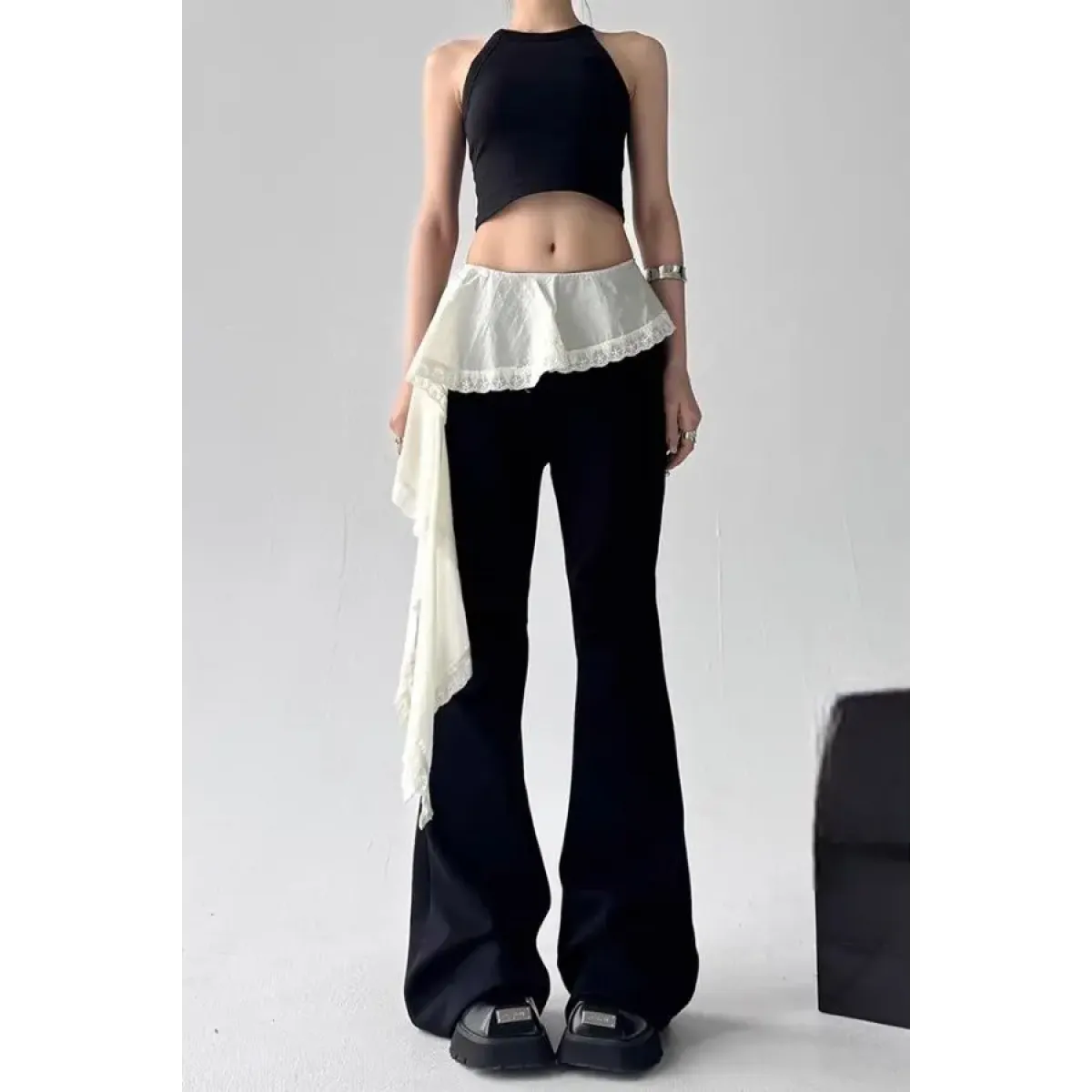 Y2K Lace Patchwork Flare Pants - Bottoms - Pants - 2