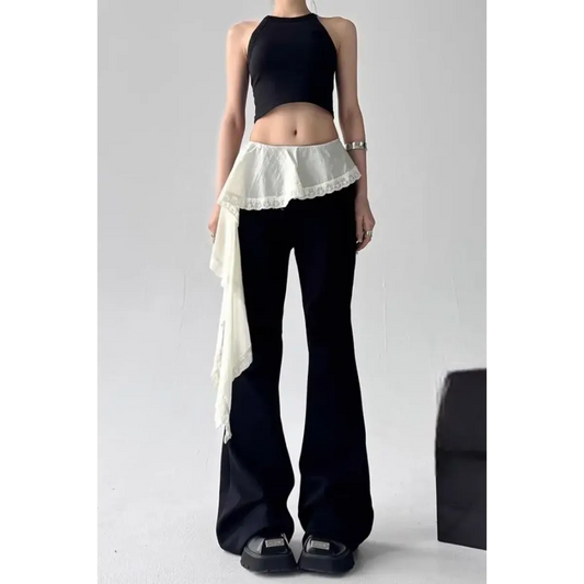 Y2K Lace Patchwork Flare Pants - Bottoms - Pants - 2