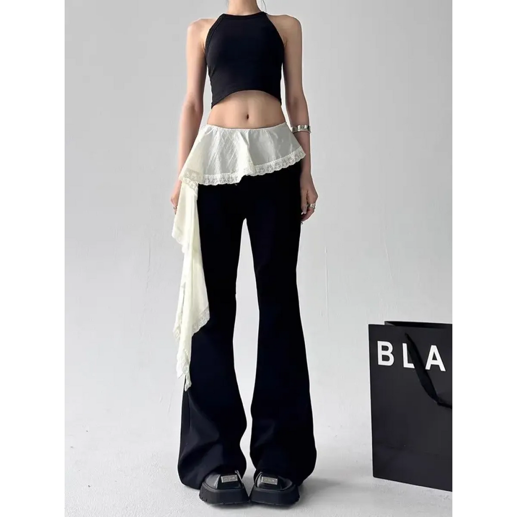 Y2K Lace Patchwork Flare Pants - Bottoms - Pants - 3