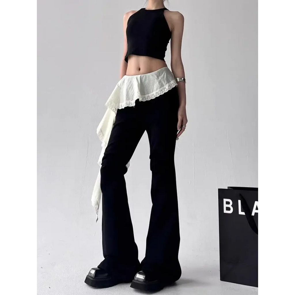 Y2K Lace Patchwork Flare Pants - Bottoms - Pants - 4