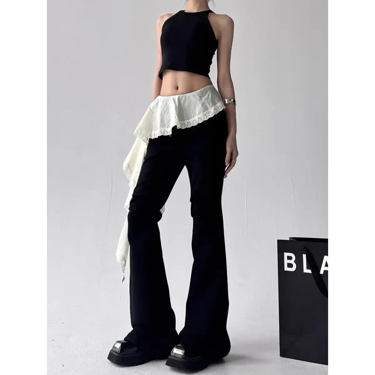 Y2K Lace Patchwork Flare Pants - Bottoms - Pants - 4