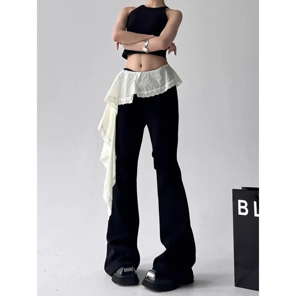 Y2K Lace Patchwork Flare Pants - Bottoms - Pants - 5
