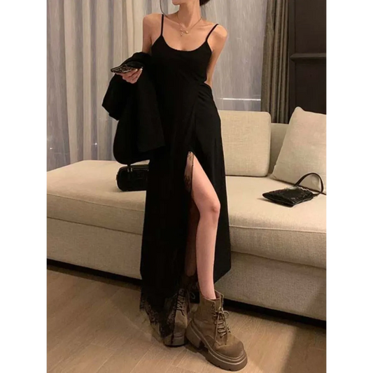 Y2K Lace Patchwork Off-Shoulder Split Maxi Dress - All Dresses - Maxi Dress - 2