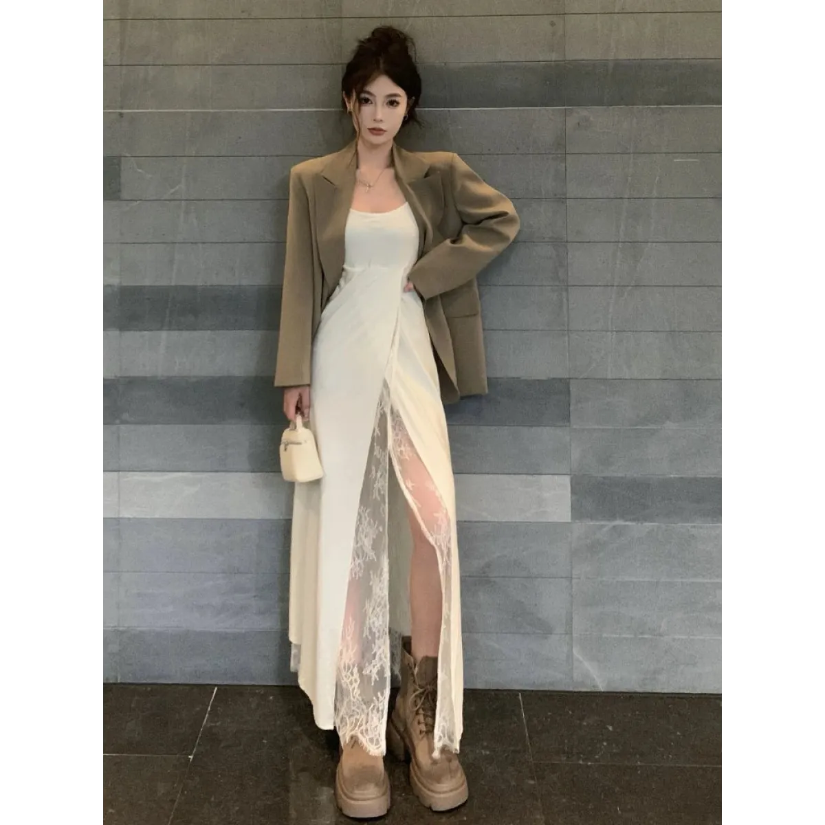 Y2K Lace Patchwork Off-Shoulder Split Maxi Dress - All Dresses - Maxi Dress - 3