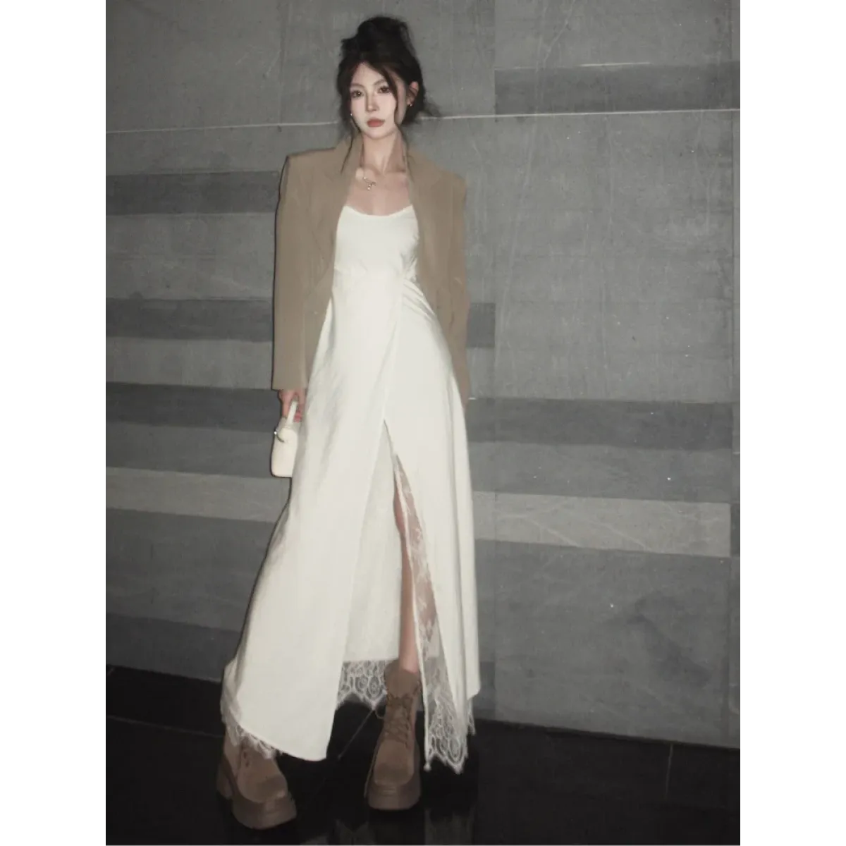 Y2K Lace Patchwork Off-Shoulder Split Maxi Dress - All Dresses - Maxi Dress - 5