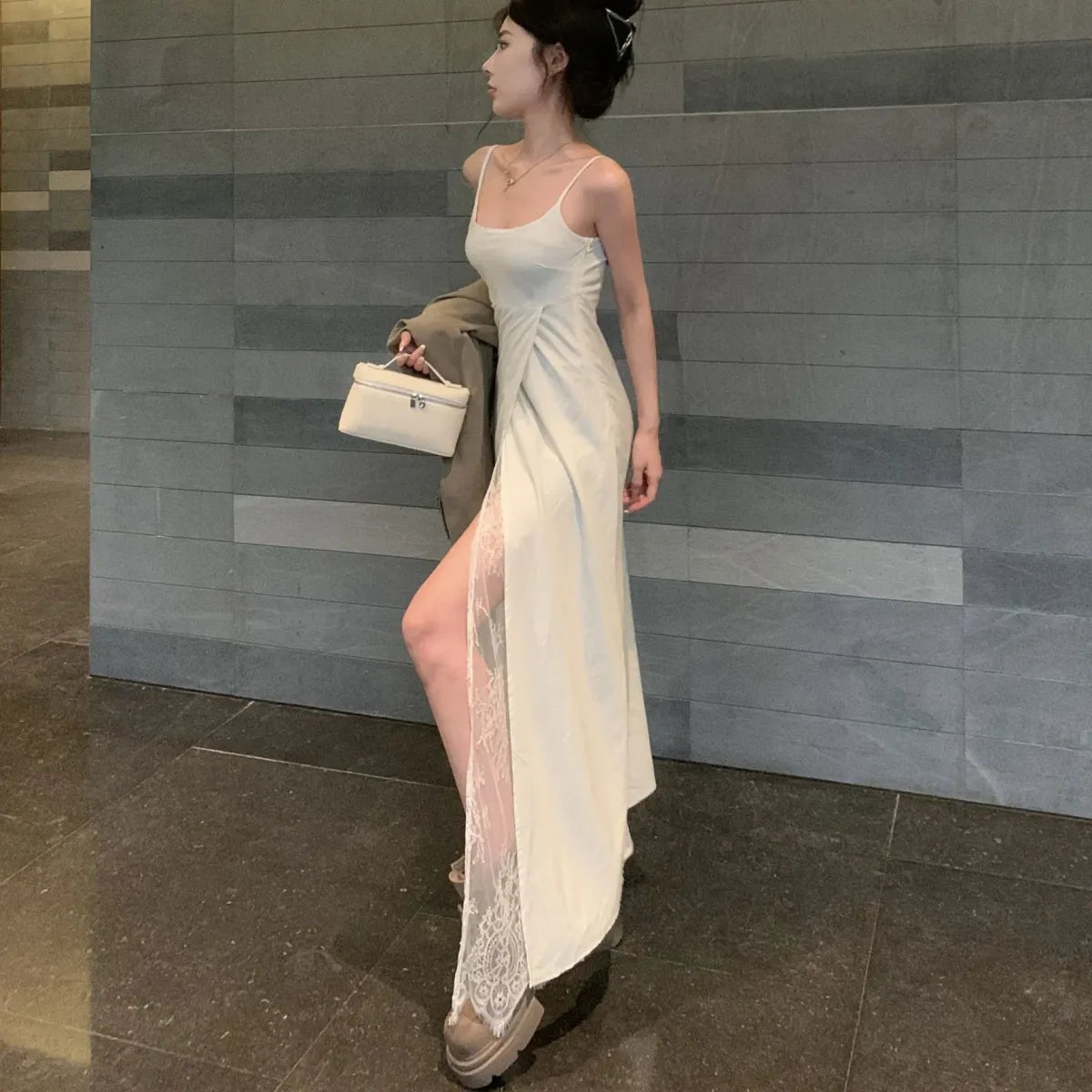 Y2K Lace Patchwork Off-Shoulder Split Maxi Dress - All Dresses - Maxi Dress - 7