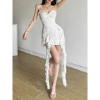 Y2K Lace Ruffle Irregular Fairycore Dress - All Dresses - Midi Dress - 3