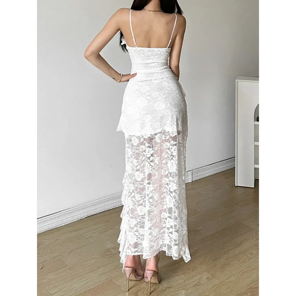 Y2K Lace Ruffle Irregular Fairycore Dress - All Dresses - Midi Dress - 5