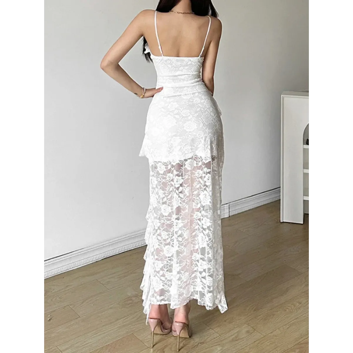 Y2K Lace Ruffle Irregular Fairycore Dress - All Dresses - Midi Dress - 5