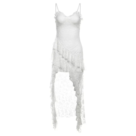 Y2K Lace Ruffle Irregular Fairycore Dress - All Dresses - Midi Dress - 7