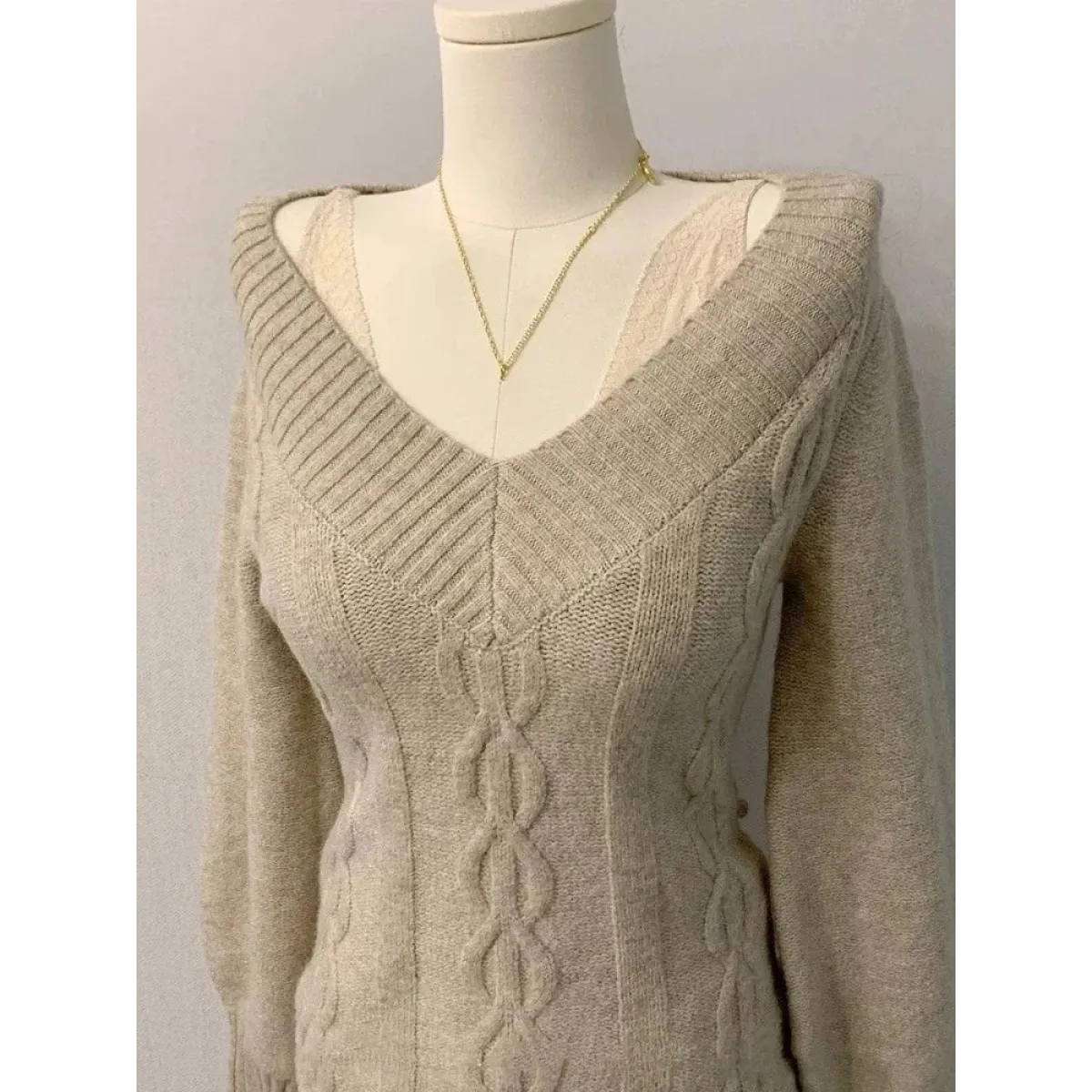 V-Neck Slim Fit Sweater – Y2K Lace Trim Knit Pullover Top - Sweaters - Long - V-neck - Sweaters - 3
